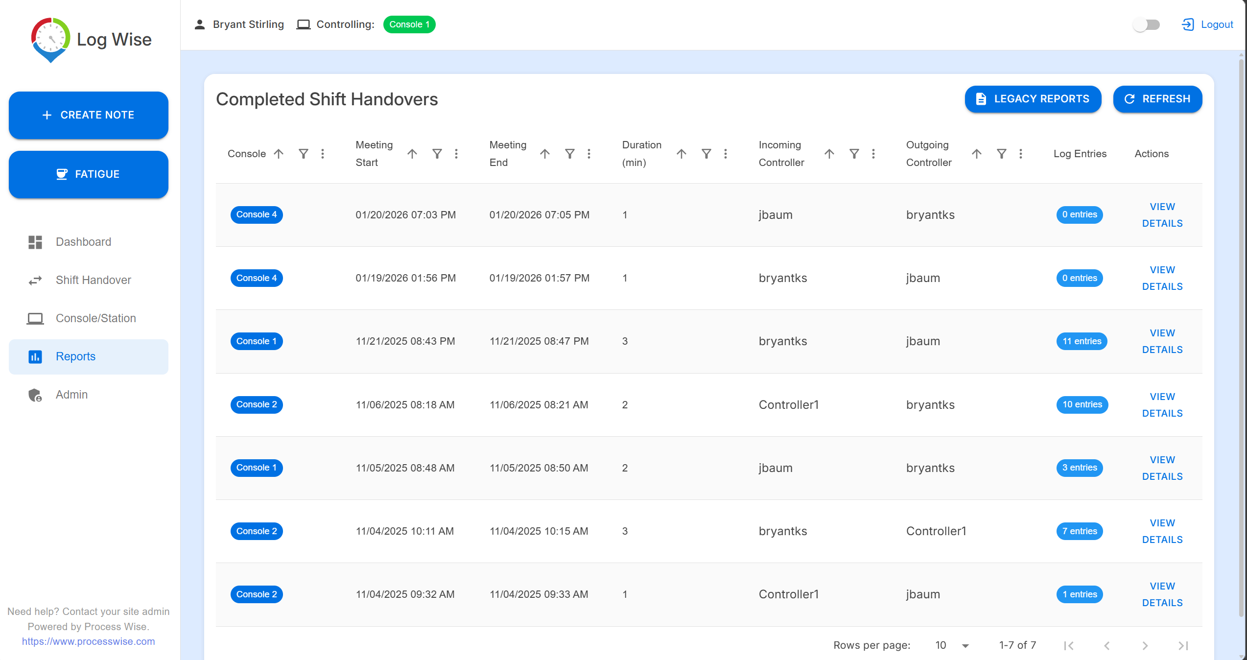 Log Wise reporting view